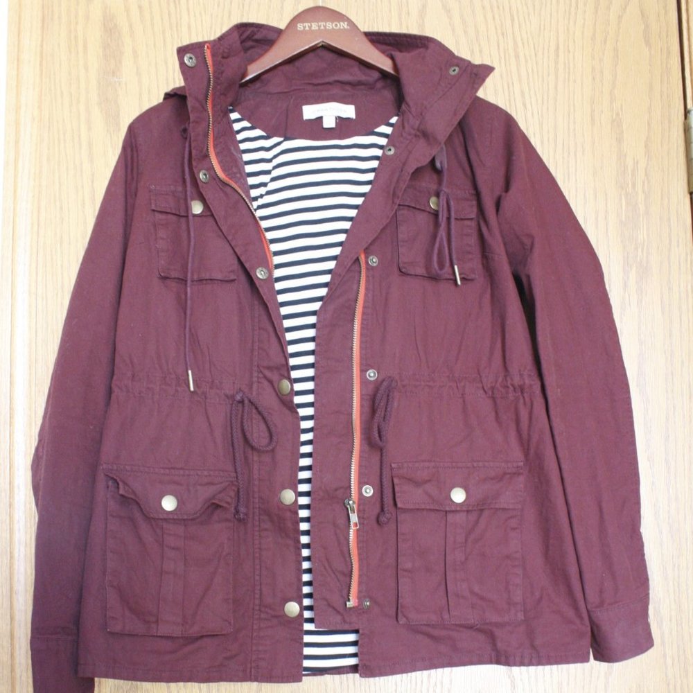 Burgandy Cargo Jacket with Stripes